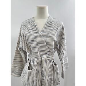 Madewell Texture & Thread Ivory Blue Stripe Kimono Jacket Wrap Tie Open  M